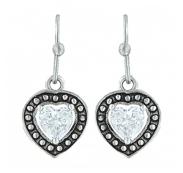 Pin Point Framed Cubic Zirconia Heart Earrings