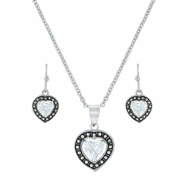 Montana Pin Point Cubic Zirconia Heart Jewelry Set