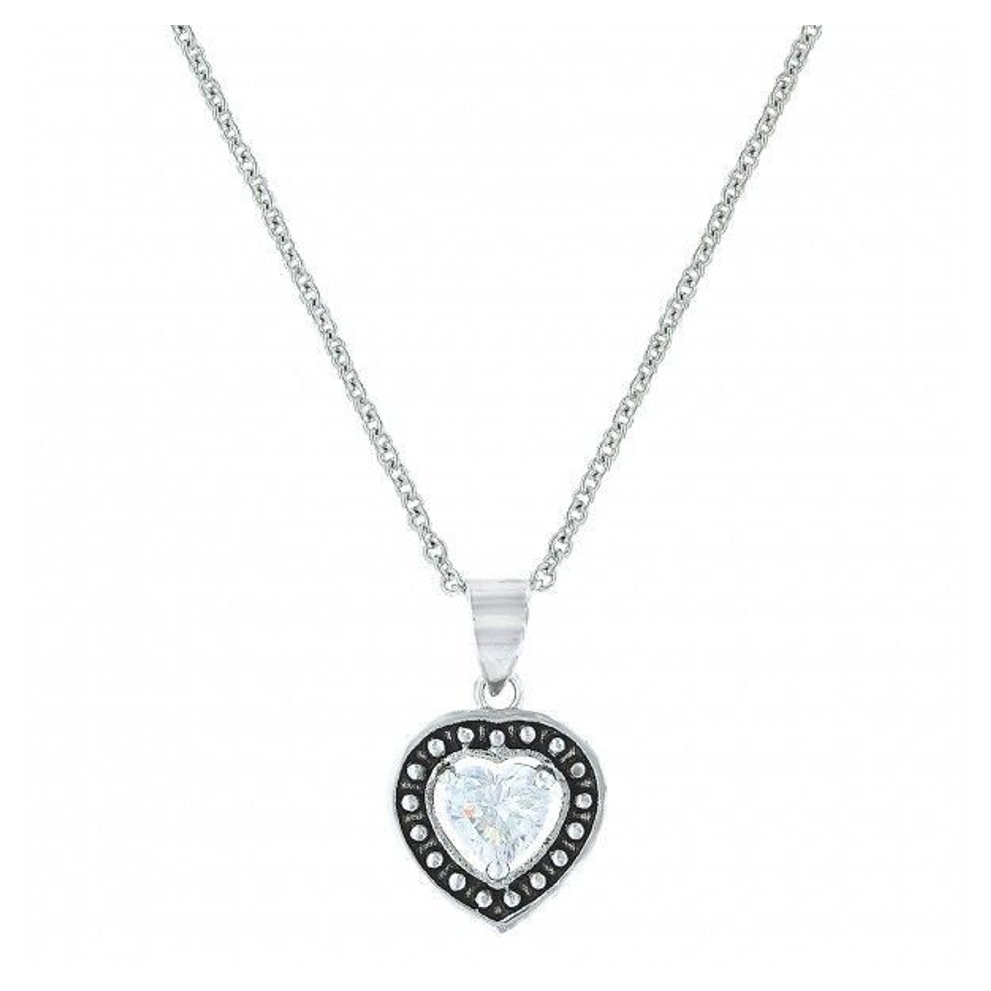 Pin Point Framed Cubic Zirconia Heart Necklace