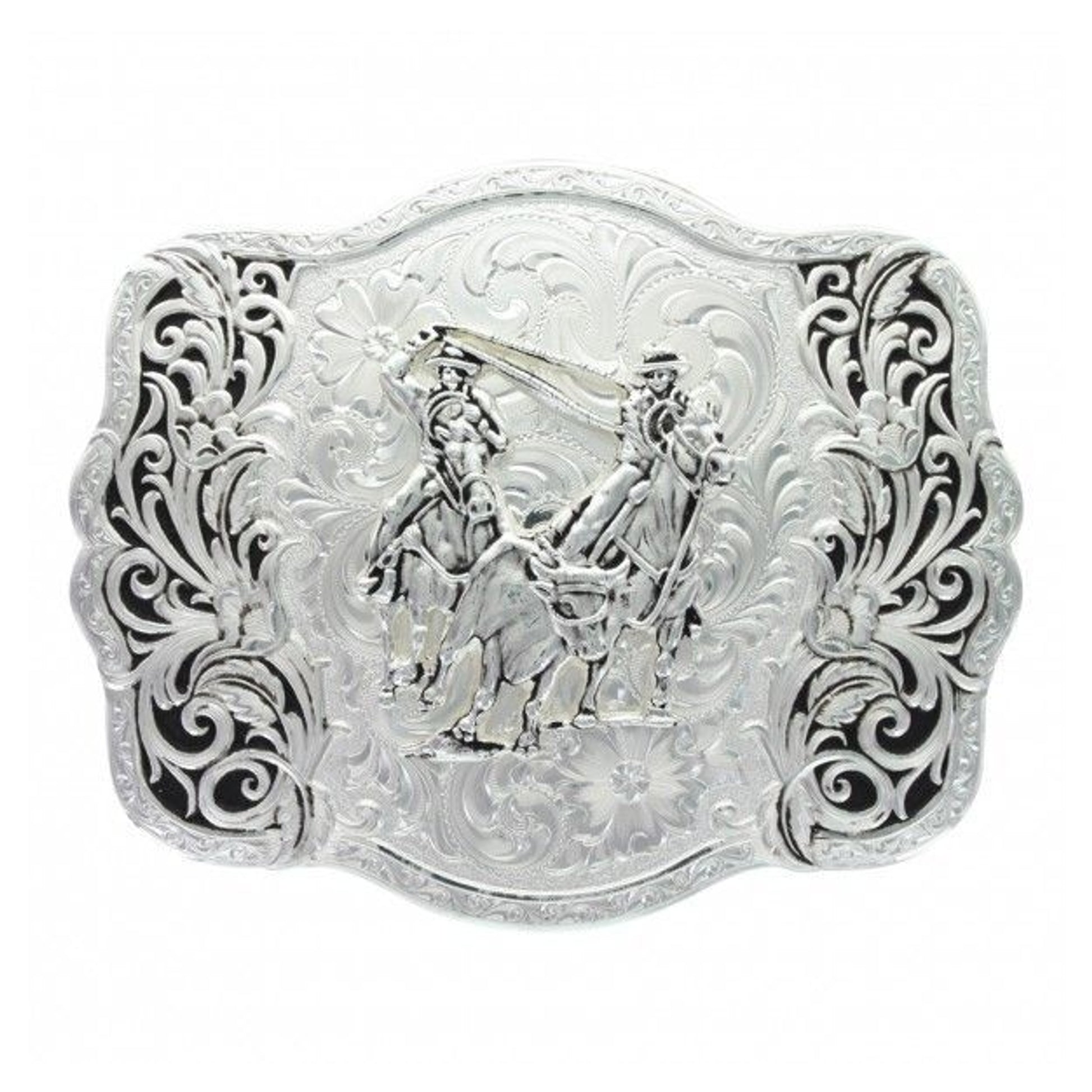 Scalloped Trellis Team Roper Scrolled Buckle Br