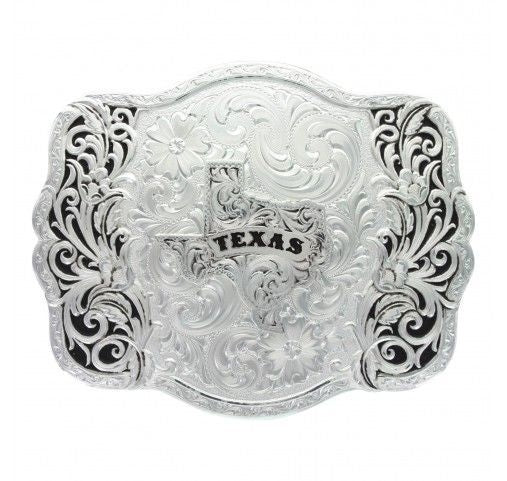 Scalloped Trellis Texas State Scrolled Buckle Brn