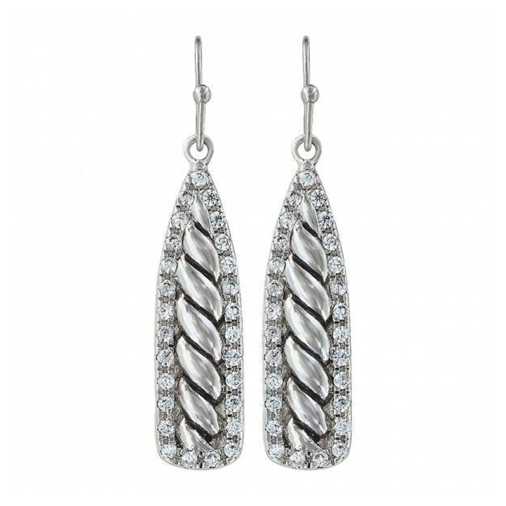 Tapered Twisted Rope Cubic Zirconia Drop Earring