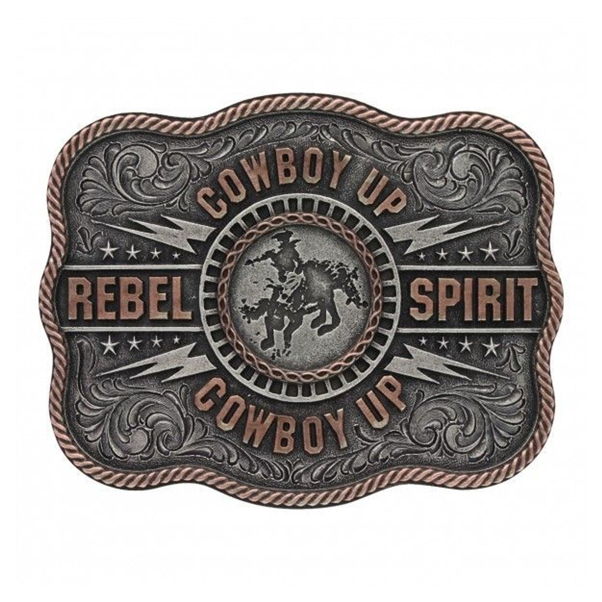 Cowboy Up Rebel Spirit Bronc Rider Buckle Brn
