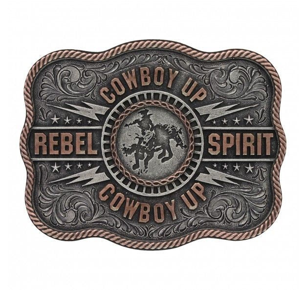 Cowboy Up Rebel Spirit Bronc Rider Buckle Brn