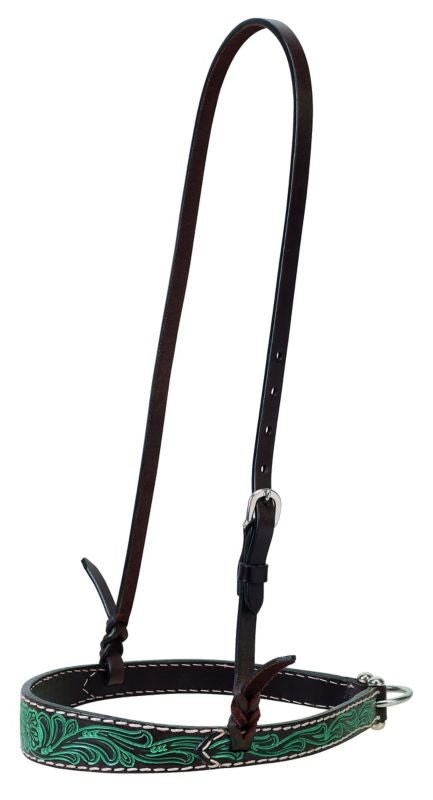 Weaver Carved Flower Taper Noseband 1 Dk Oil/Turq