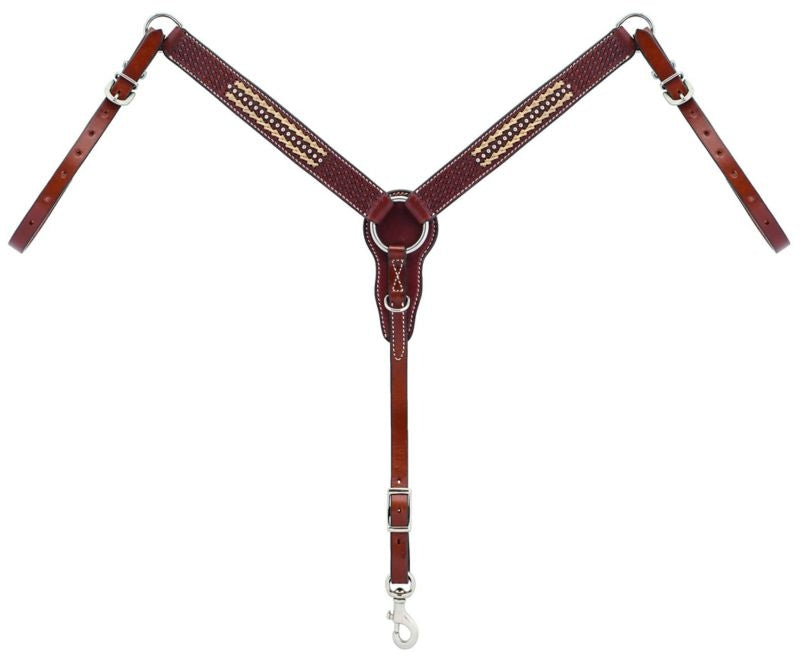 Basketweave/Rawhide Accent Pony Breast Collar Brn