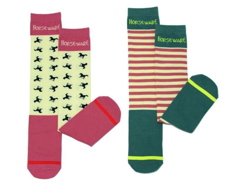 Horseware Kids Knee Socks 2pk EU 29 Rosette Pink