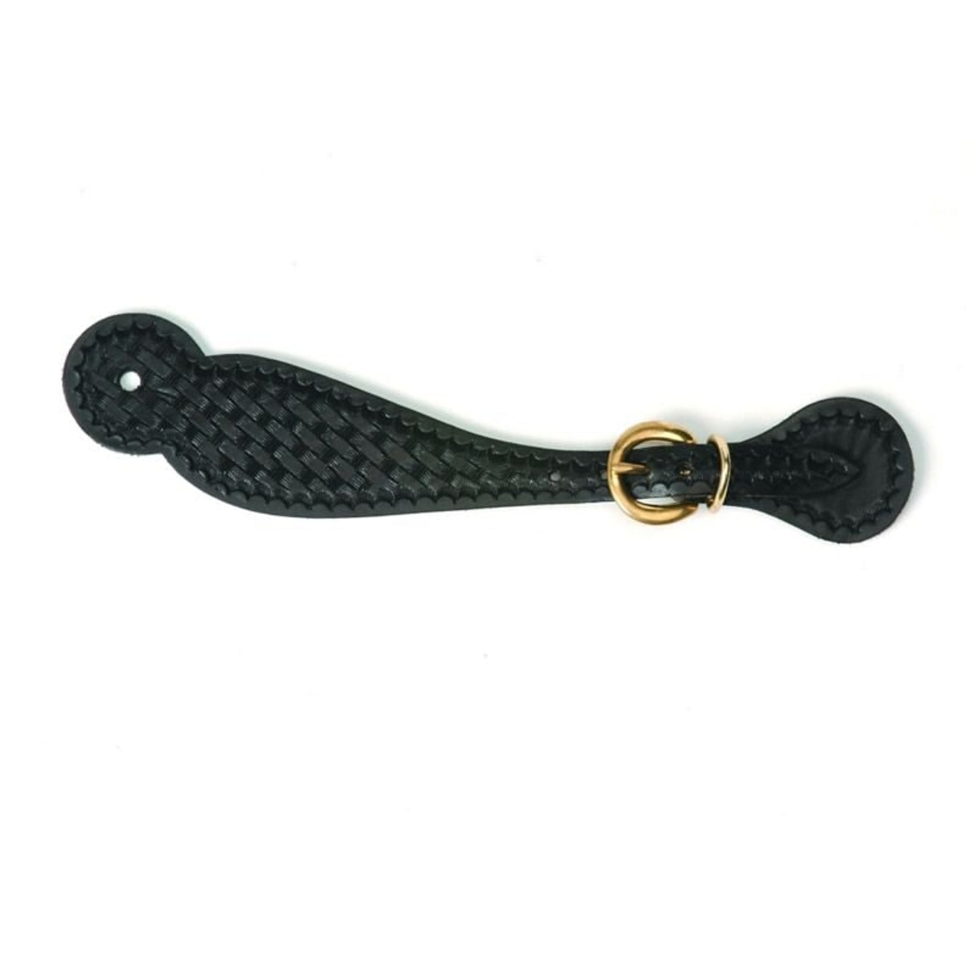 Basket Stamped Black Spur Strap/Brass Hardware Bk
