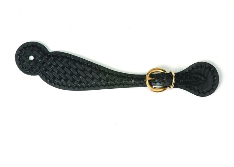 Basket Stamped Black Spur Strap/Brass Hardware Bk