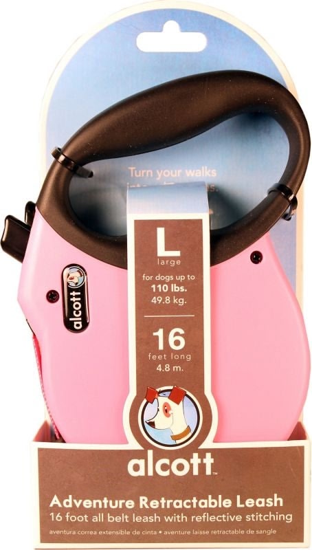 Paws/Alcott Retract Leash Up To 110 Lbs L Pink