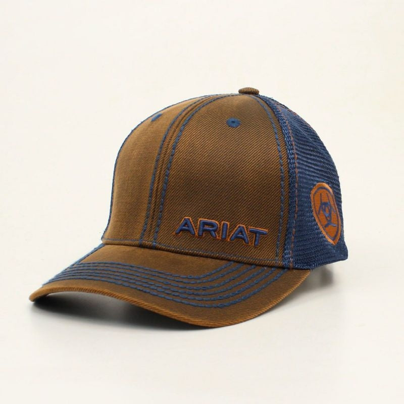 Ariat Mens Oilskin Side Patch Logo Cap Brown Blue