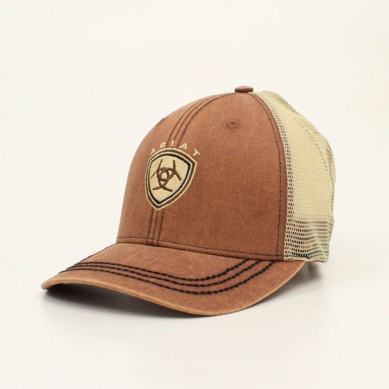 Ariat Mens Faded Center Logo Mesh Back Cap Brown