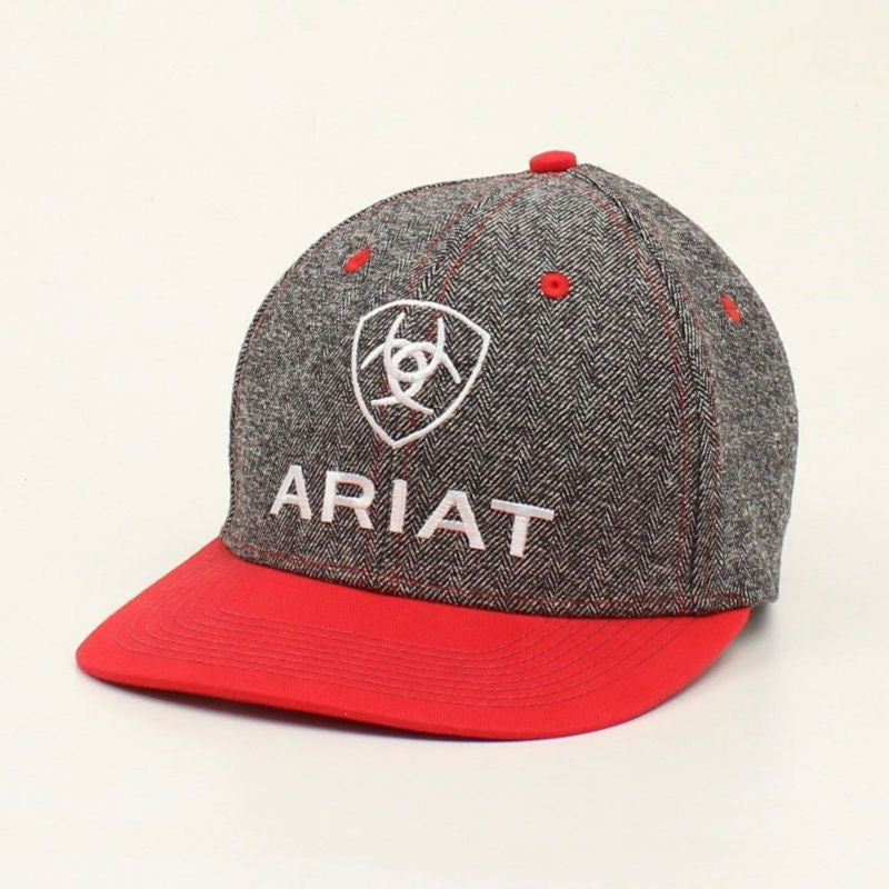 Mens Embroidered Center Logo TwoColor Cap Grey Red