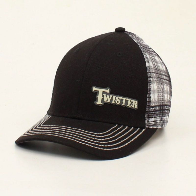 Twister Mens Rubber Logo Plaid Mesh Back Cap Black