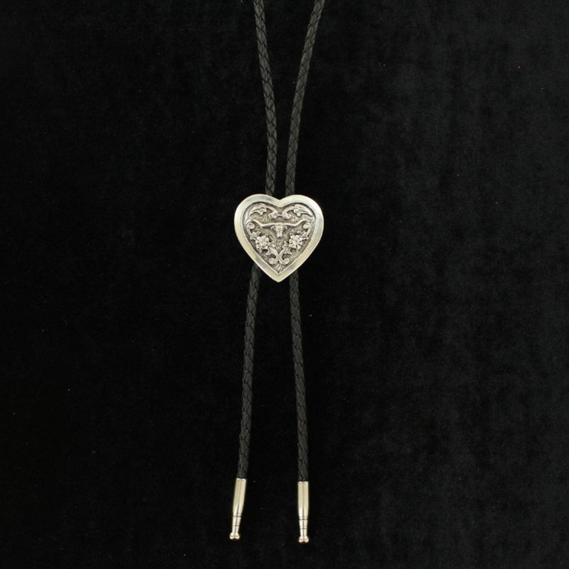Mandf Western Heart Scroll Longhorn Head Bolo Tie