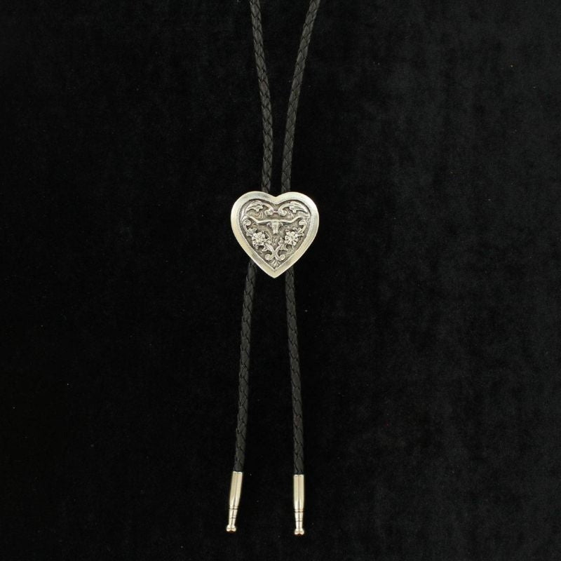 Mandf Western Heart Scroll Longhorn Head Bolo Tie