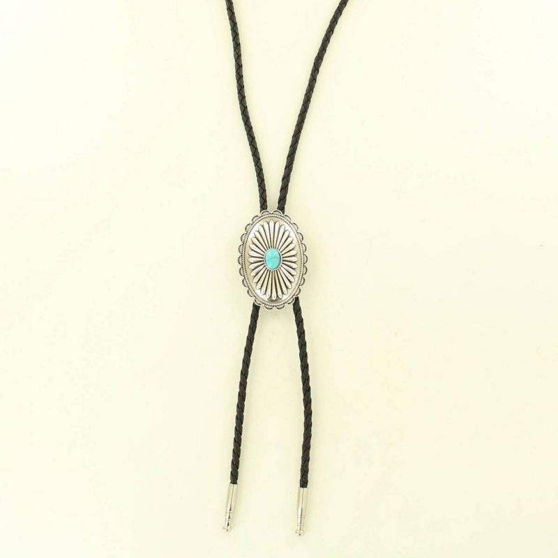 M-f Western Oval Flower Center Stone Bolo Tie Turq
