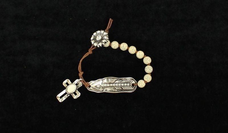 Blazin Roxx Flower/Feather Stones Cross Bracelet