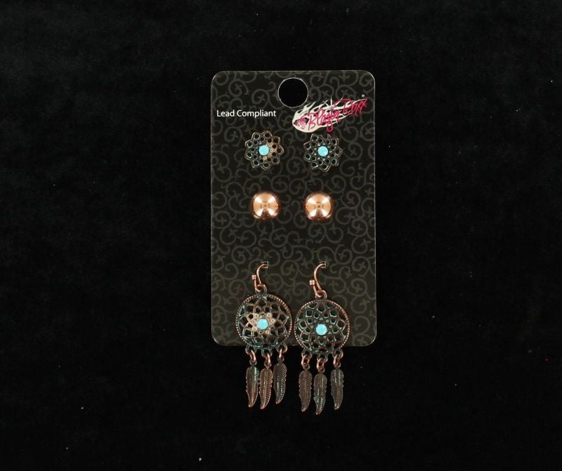 Flower Post And Dream Catcher Earrings Set