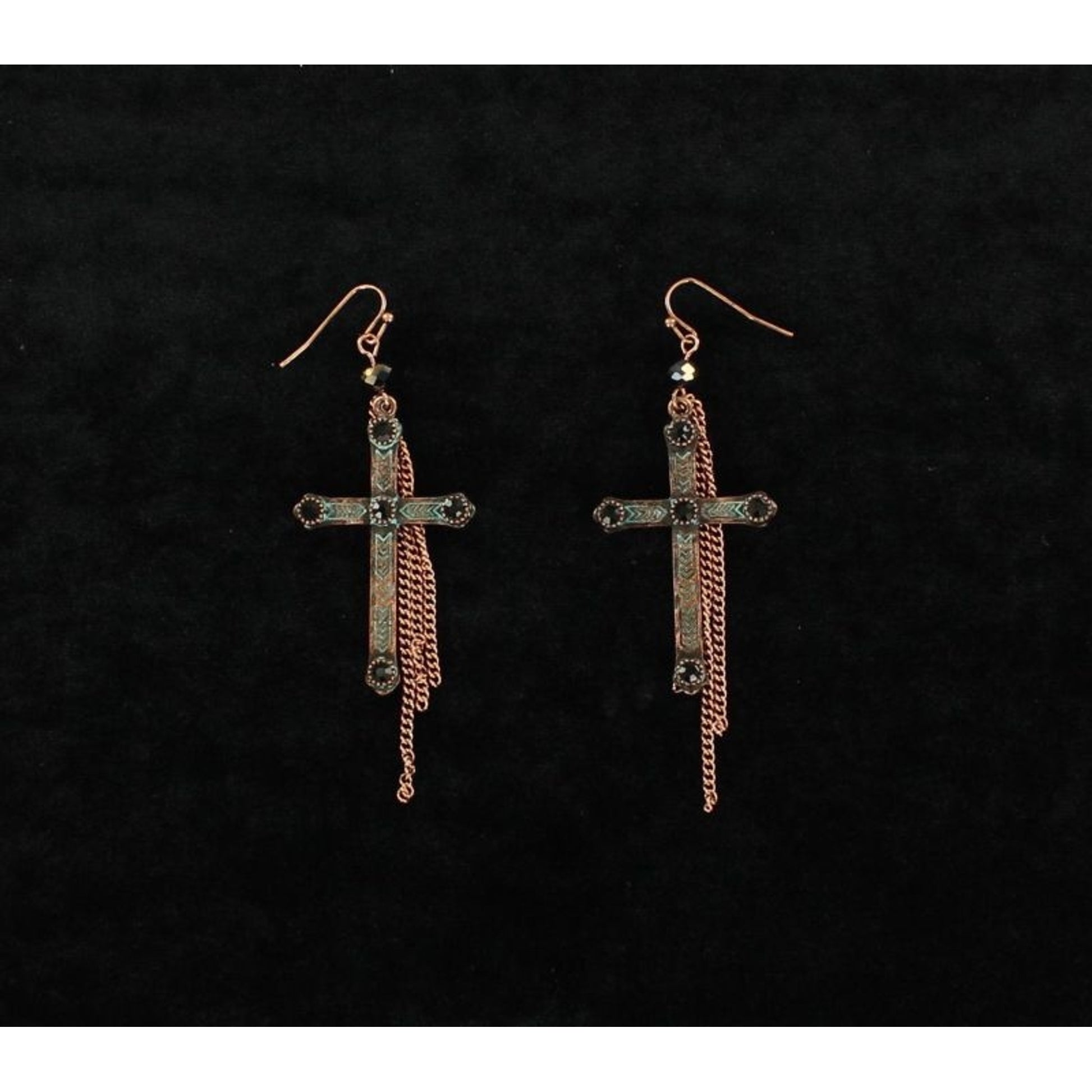 Blazin Roxx Dangle Cross Chains EarringsCopper