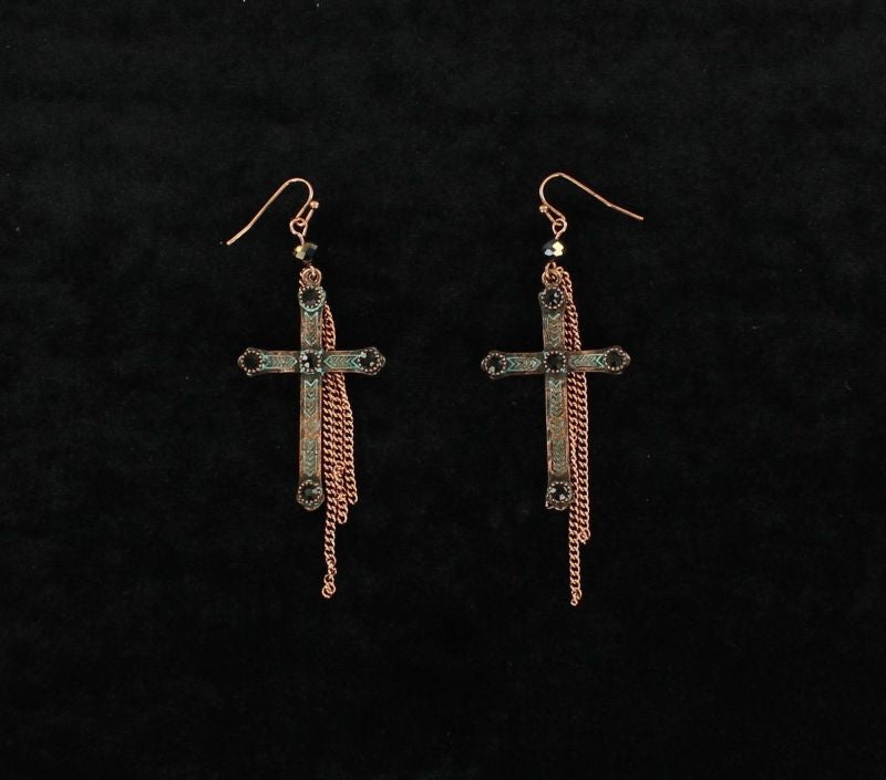 Blazin Roxx Dangle Cross Chains EarringsCopper