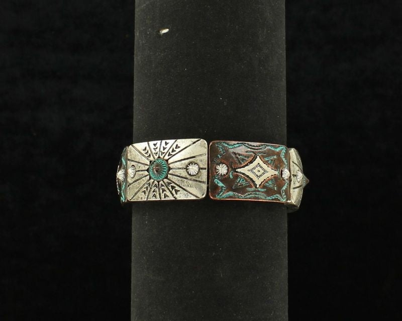 Blazin Roxx Patina Embossed Stretch BraceletBk/Wh