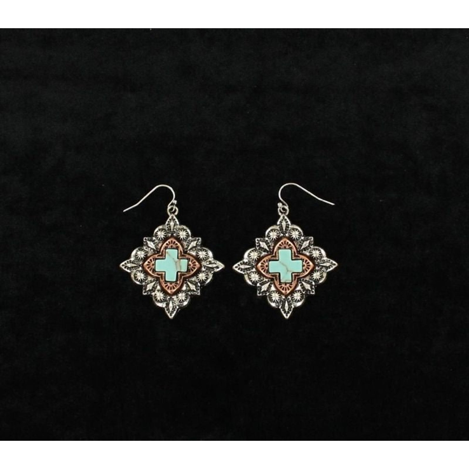 Western Diamond Cross Dangle EarringsBk/Wh