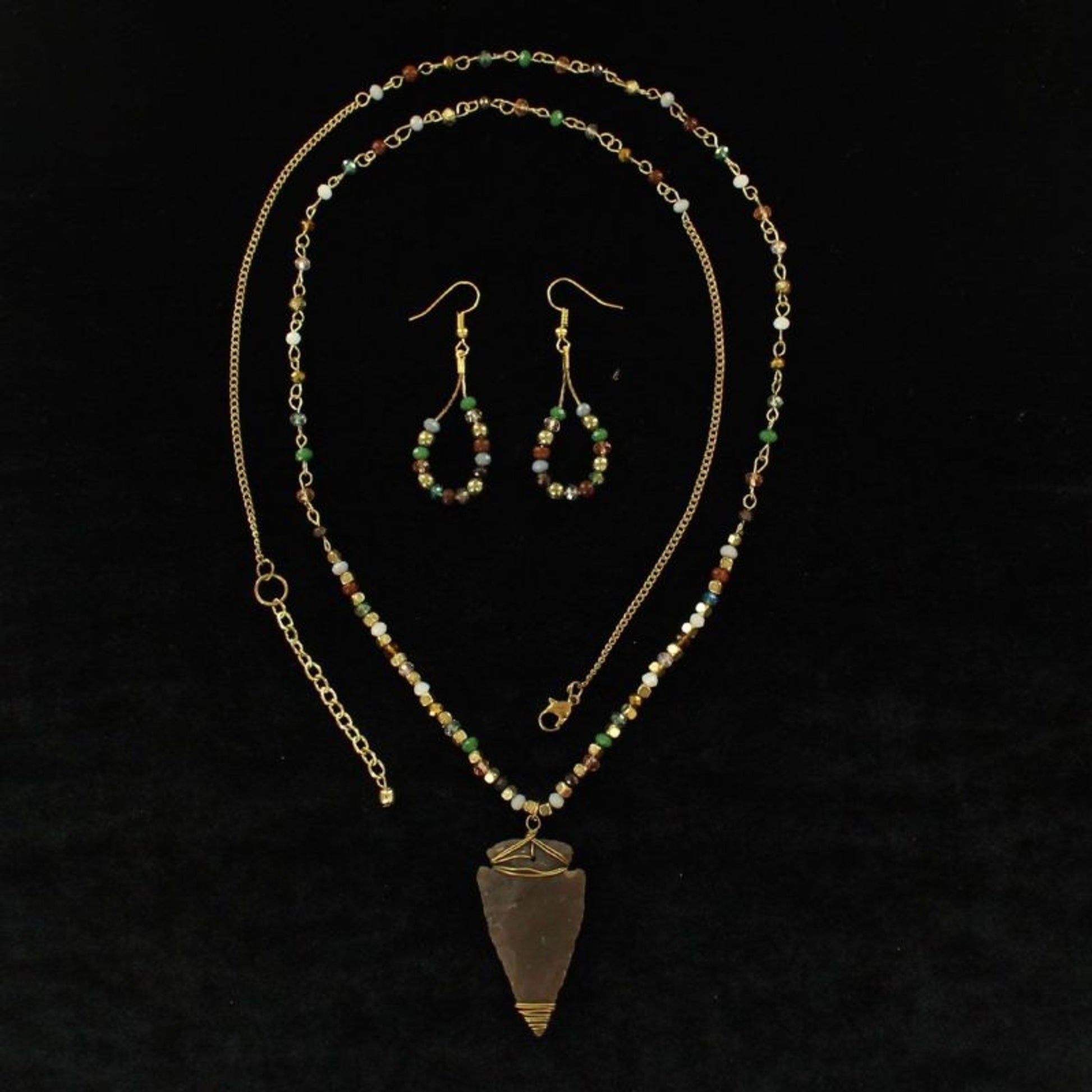 Beaded Chain Arrowhead Necklace And Earrings Set