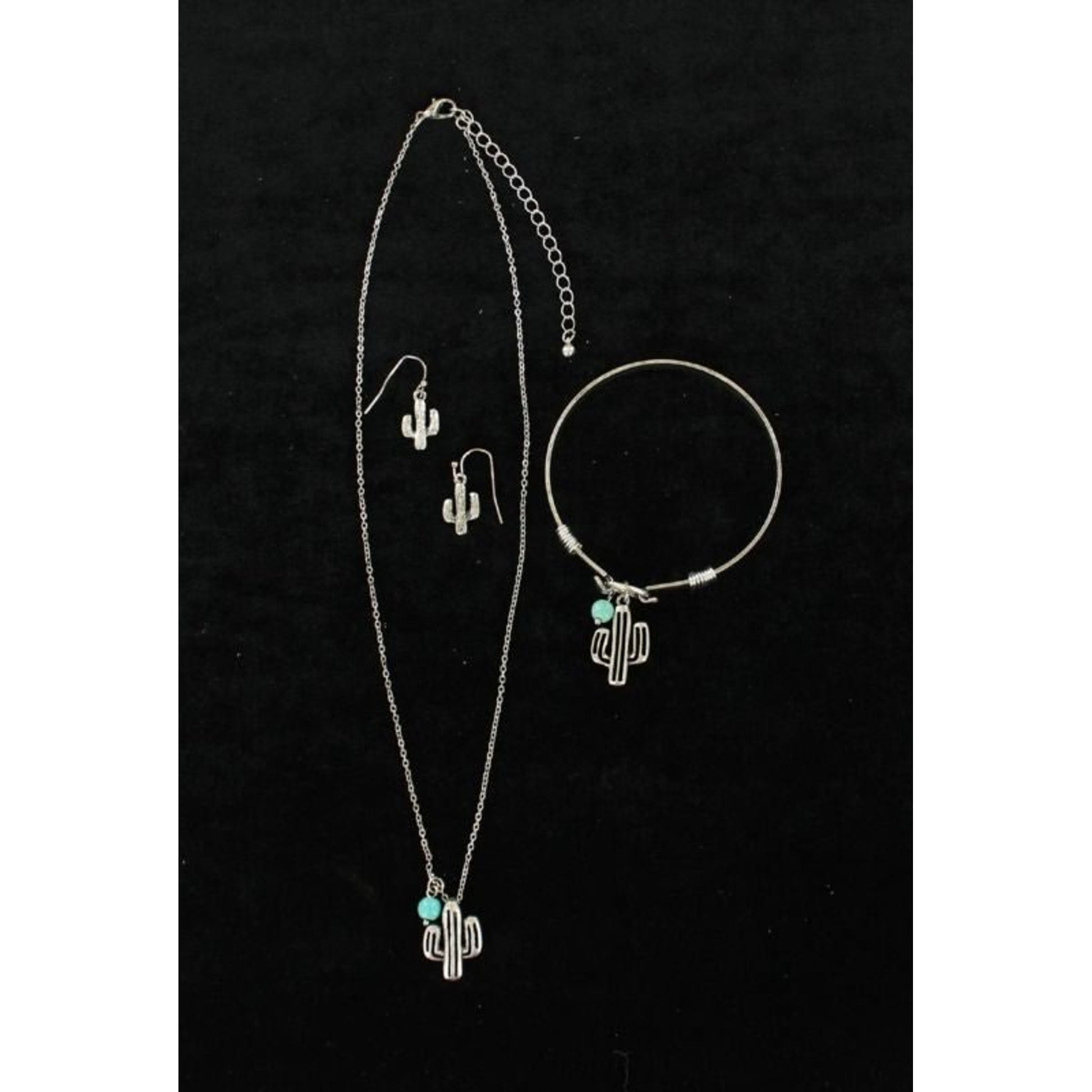Cactus Necklace Earrings And Bracelet SetTurq