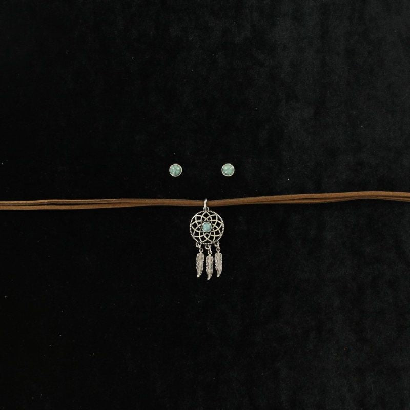 Dream Catcher Suede Choker And Earrings SetTurq