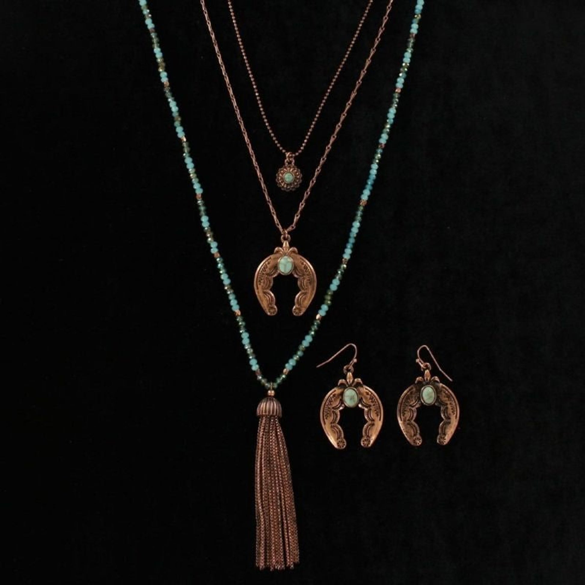 Squash Blossom Earring/MultiChain Necklace Set
