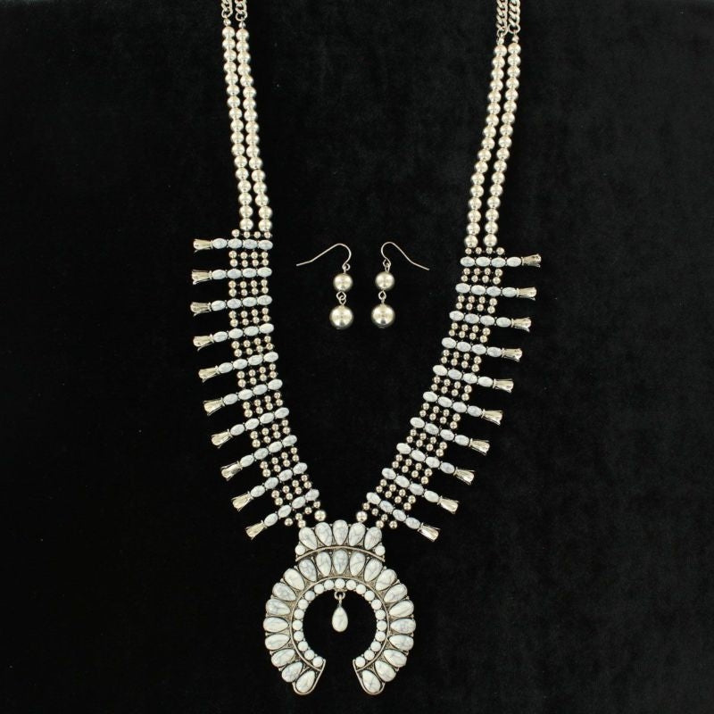 4Strand Stone Squash Blossom Neck/Earring SetWh