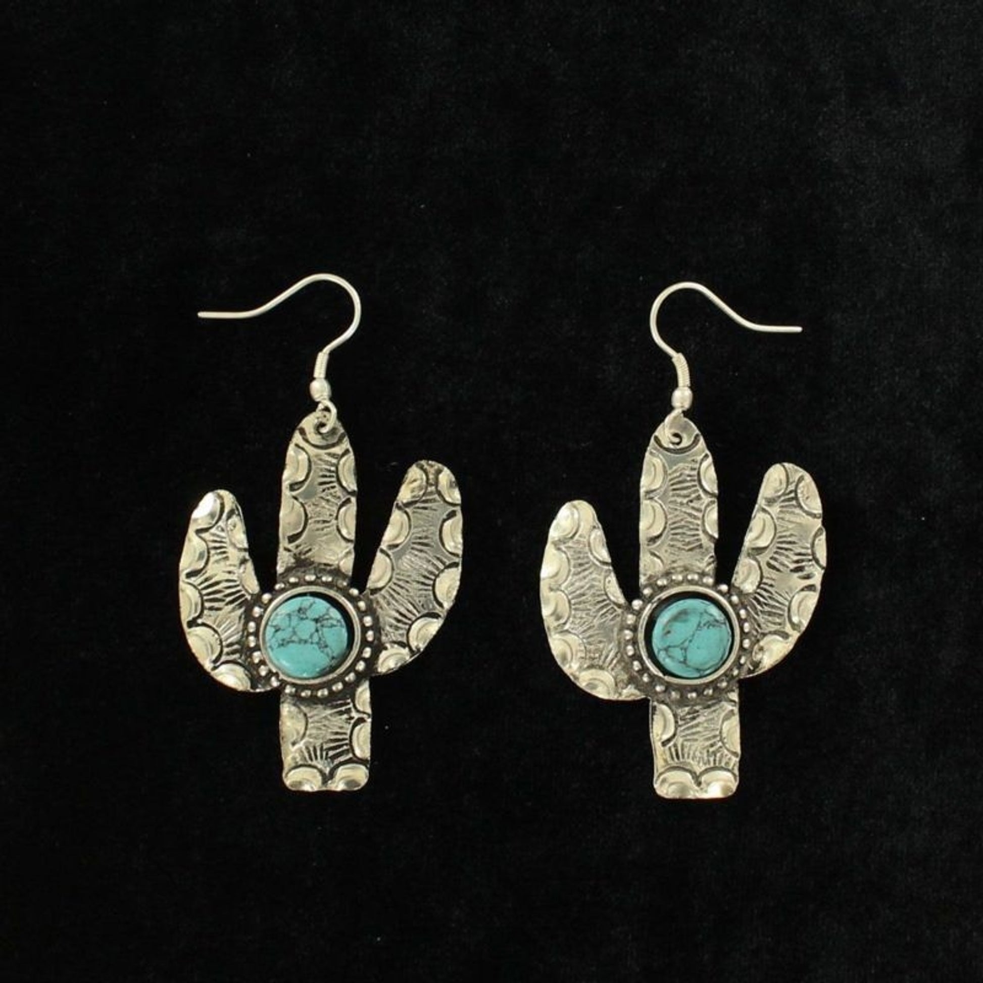Cactus Stamped Center Stone EarringsTurq