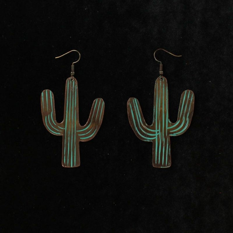 Blazin Roxx Lg Patina Cactus Dangle EarringsBk/Wh
