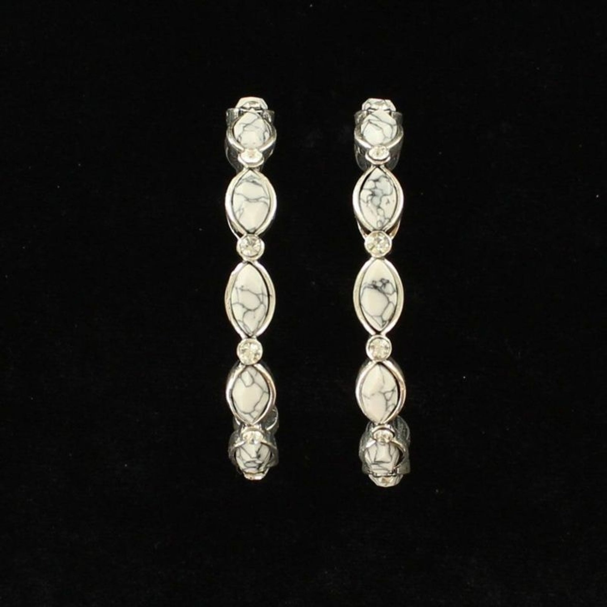 Blazin Roxx Oval Stone Crystal Hoop EarringsBk/Wh