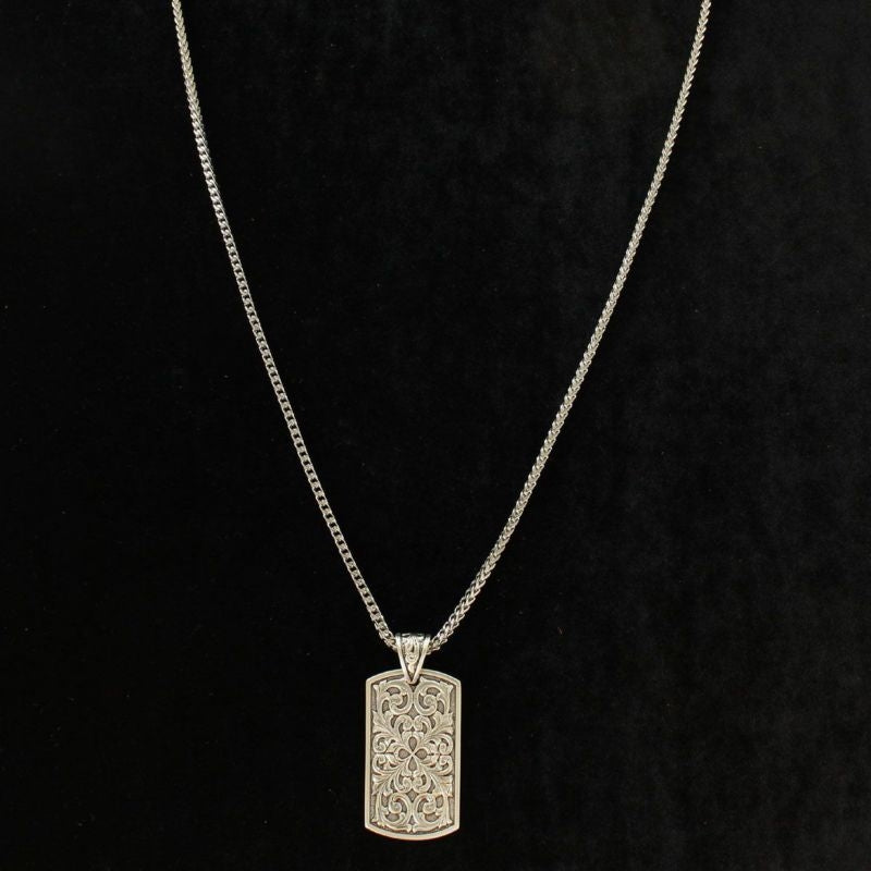 Twister Floral Dog Tag Chain Necklace 24 Bk/Wh