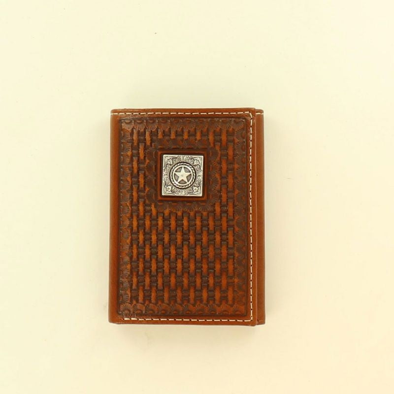 Tri-Fold Basketweave Square Star Concho WalletTn
