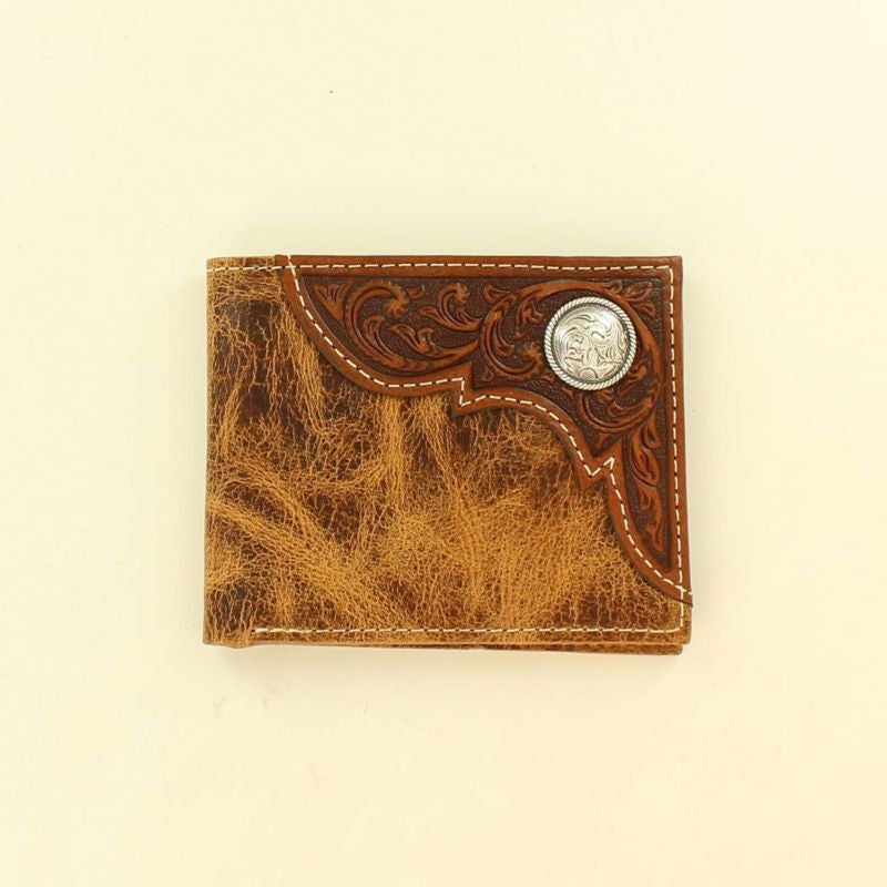 Mens Bi-Fold Distressed Corner Round Conch Wallet