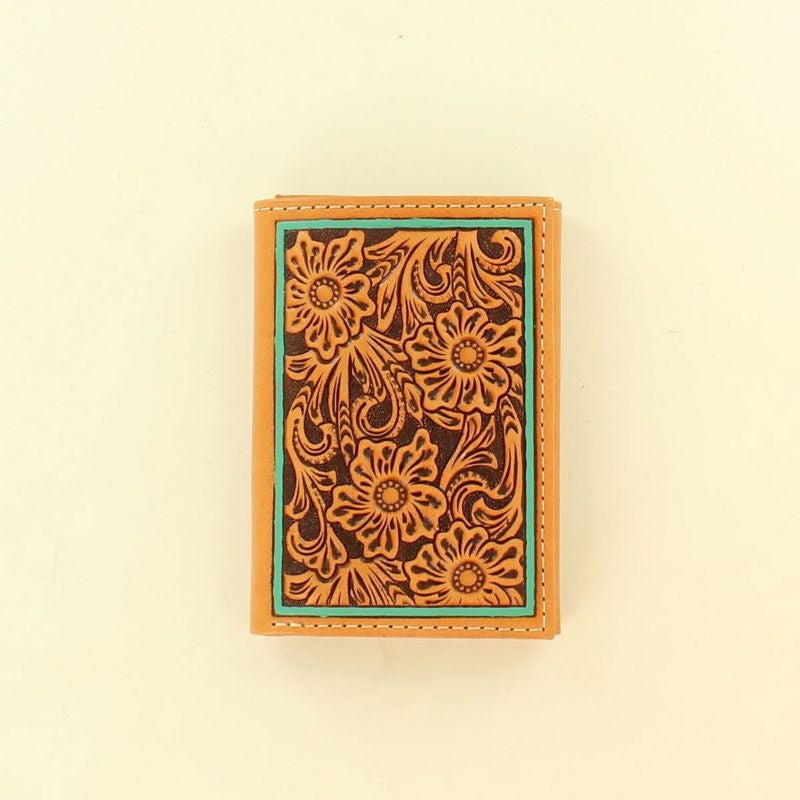 Ariat Accessories Tri-Fold Floral Edged Wallet Tan