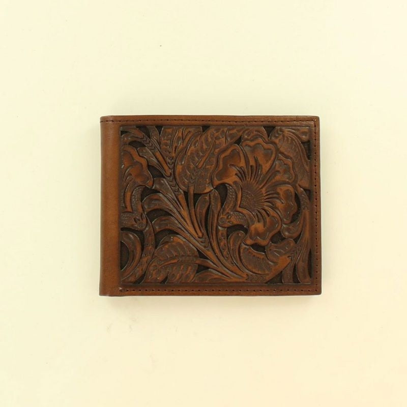 Mens Bi-Fold Floral Embossed Two Tone WalletBk/Tn