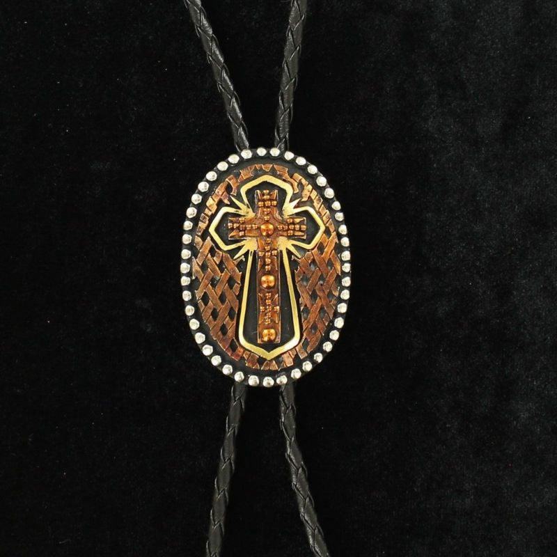 Crumrine Ovl Crystal Basket Center Cross Bolo Tie