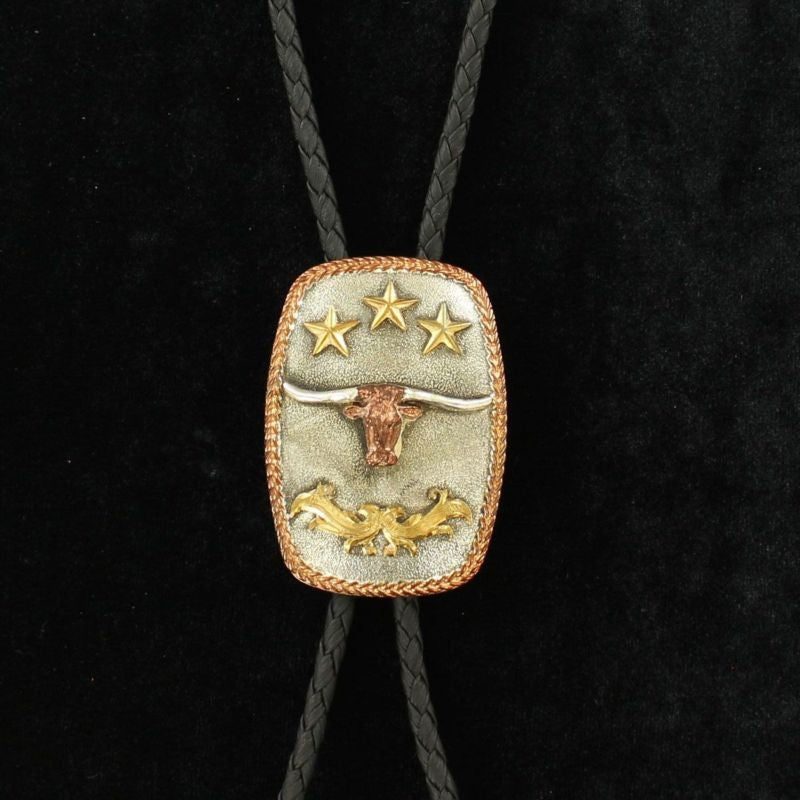 Crumrine Rect Rope Edge Star/Longhorn Bolo Tie