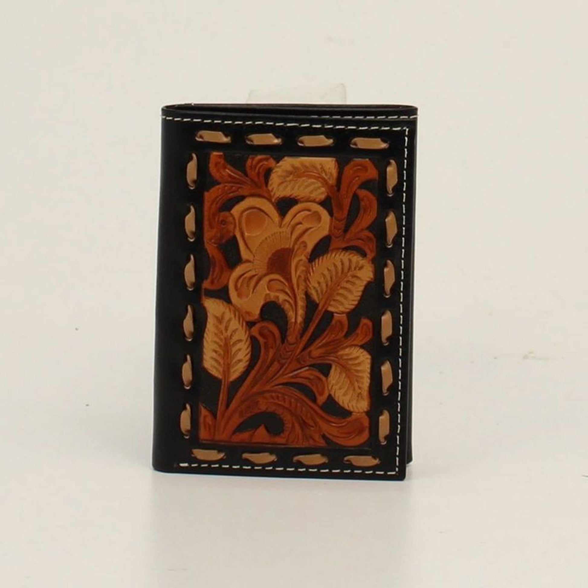 Tri-Fold Floral Embossed Lace Edged WalletBk/Wh