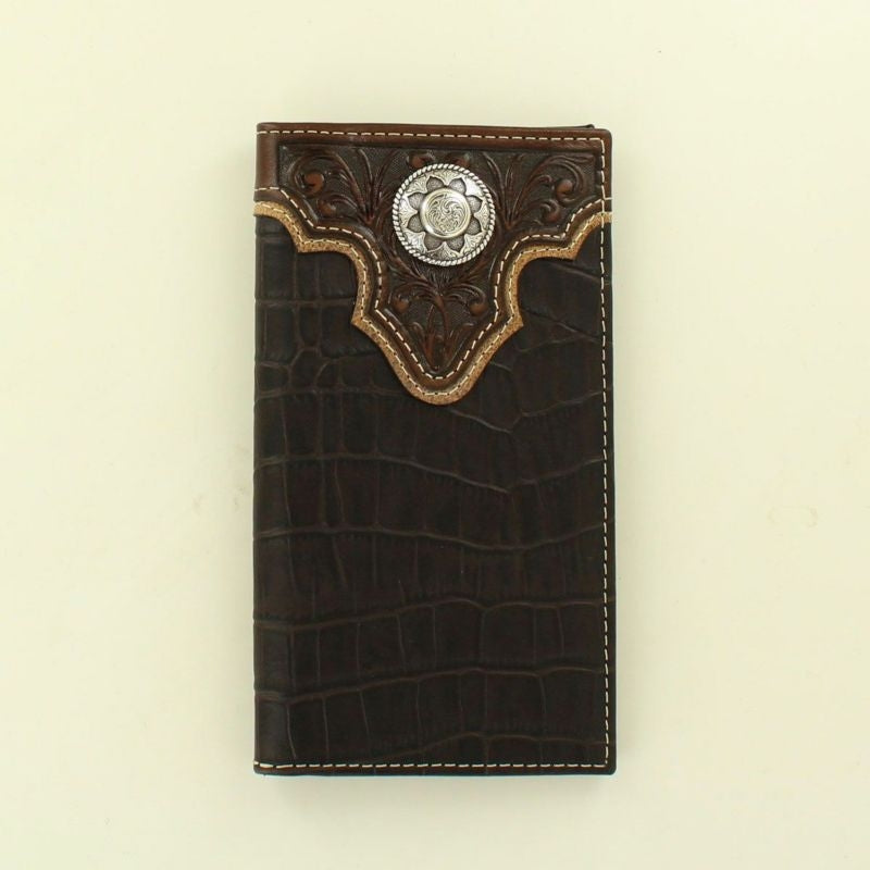 MenRodeo Croc Embossed Overlay Concho WalletBk/Wh