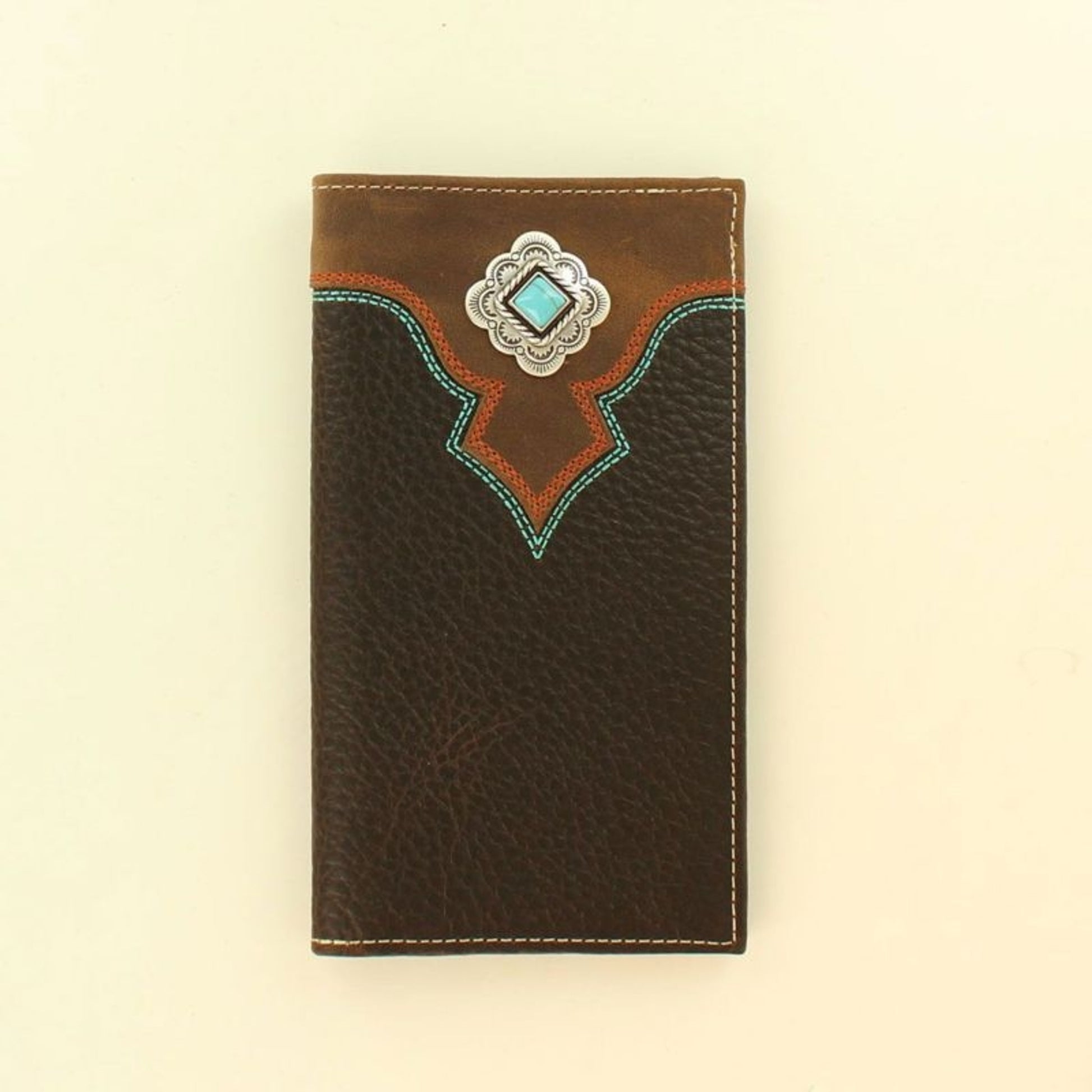 Mens Rodeo Top Stitch Diamond Concho WalletBk/Wh