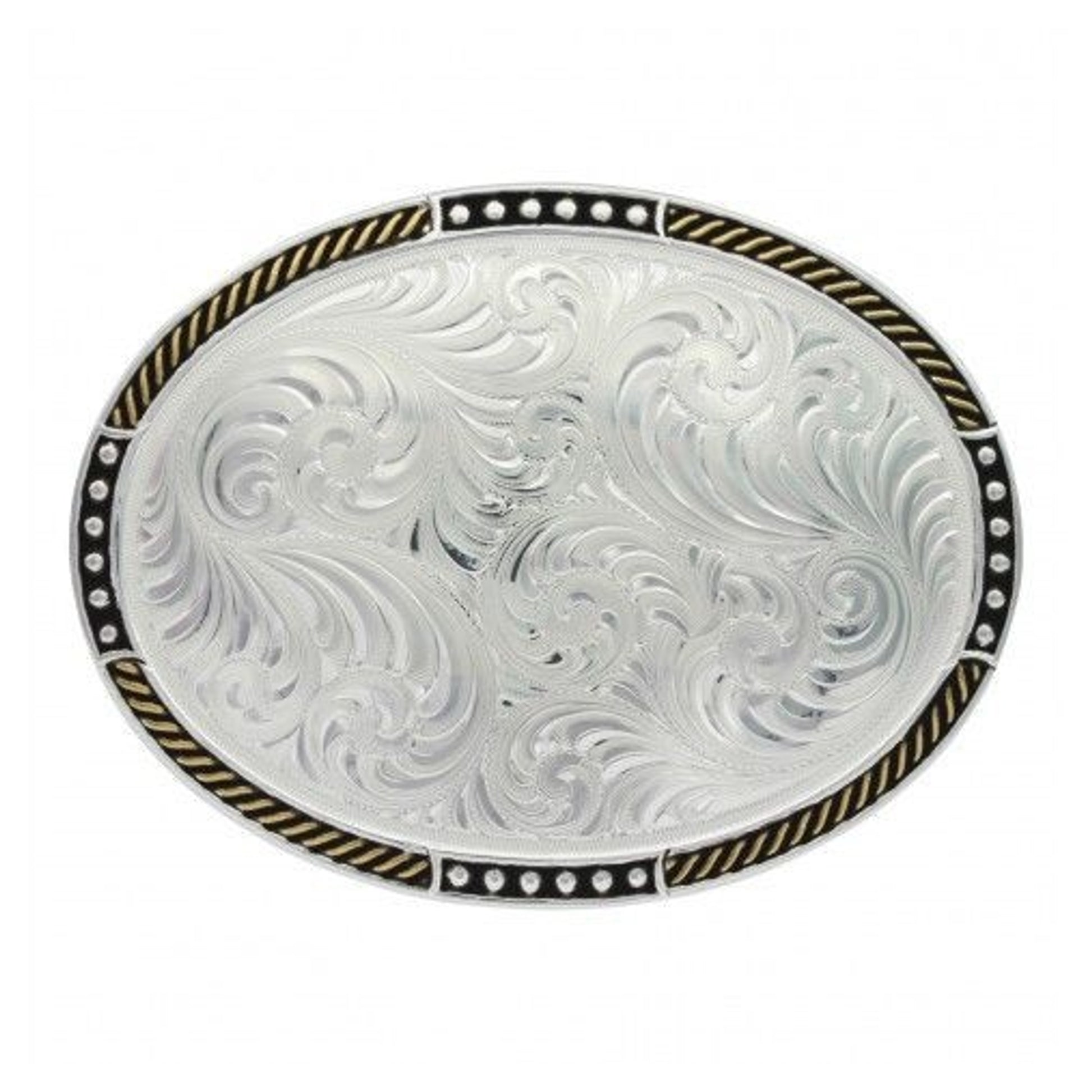 Two Tone Stop Ties Oval Belt Buckle Brn