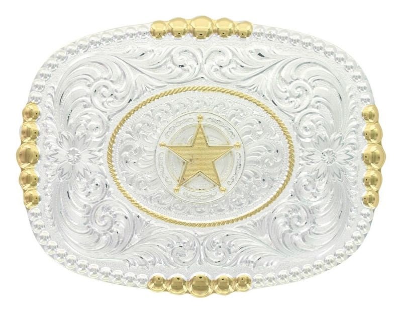 2Tone Pioneer Portrait Concho Star Buckle Br