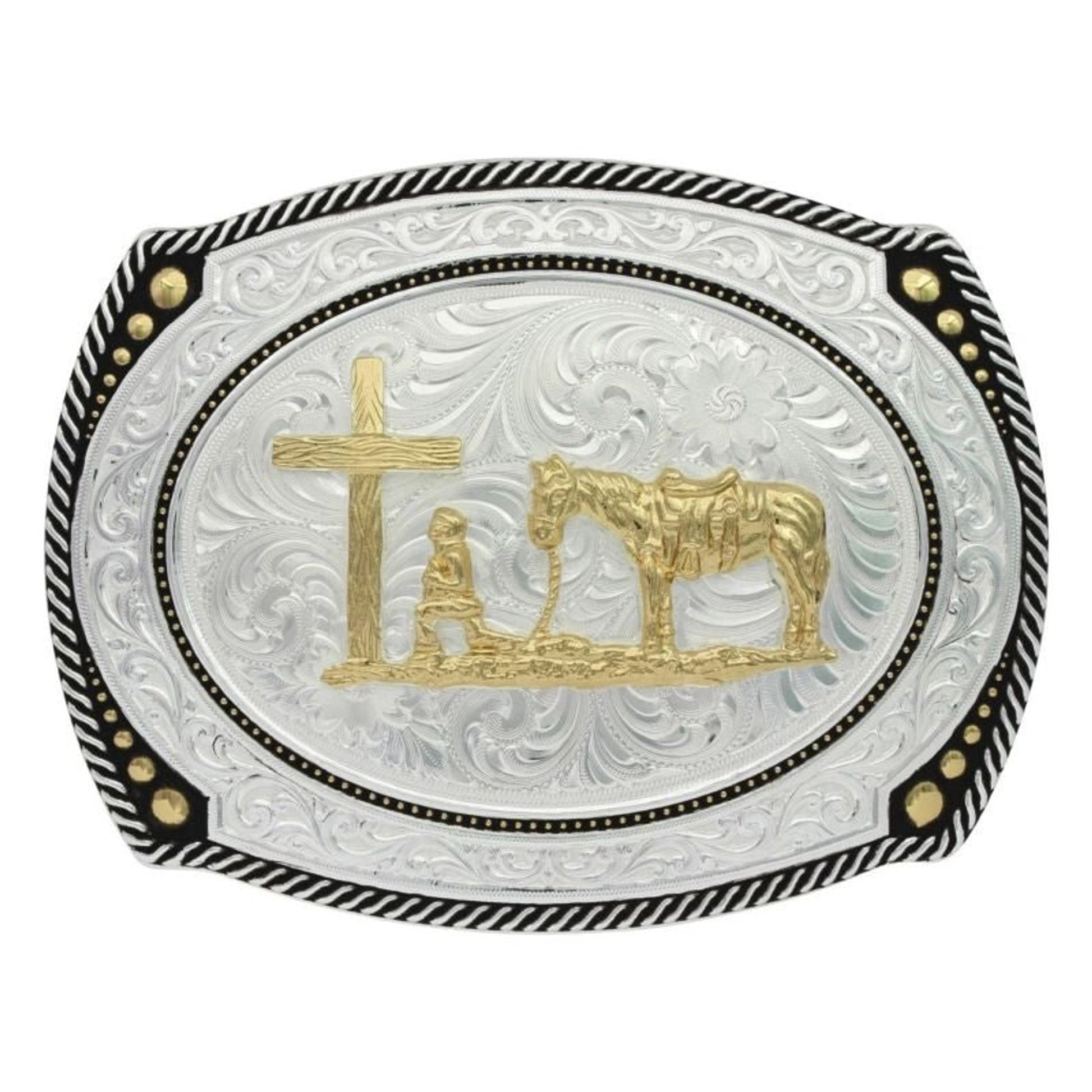 Large Cameo Roped Christian Cowboy Buckle Br