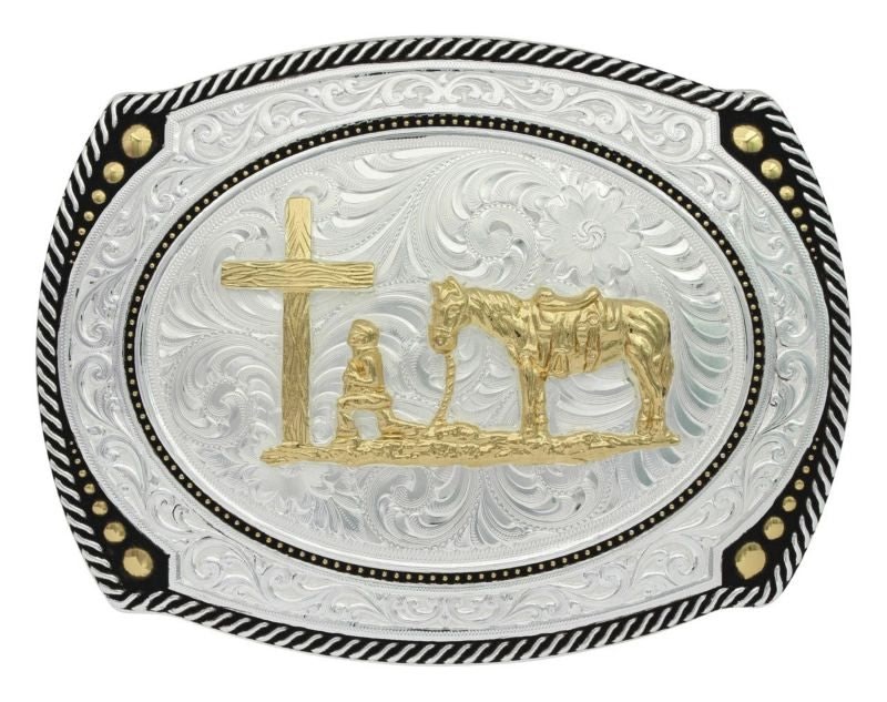 Large Cameo Roped Christian Cowboy Buckle Br