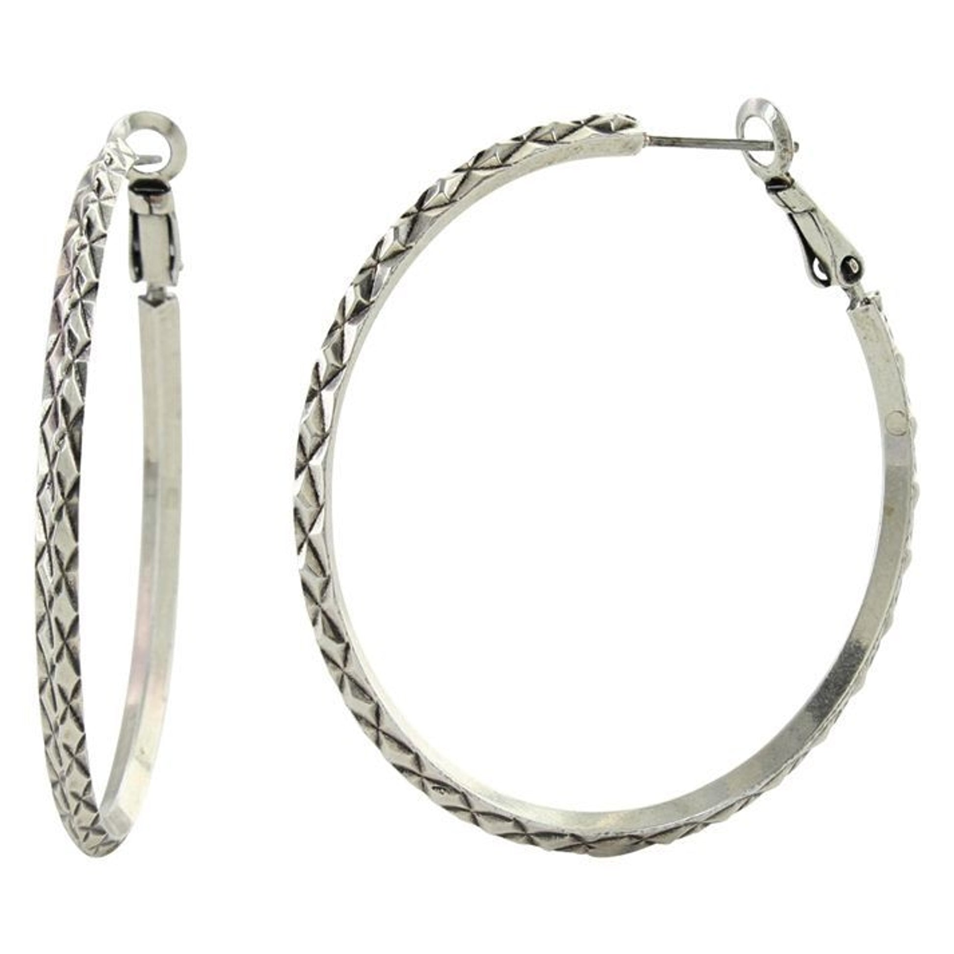 Attitude Jewelry Diamond Cuts Hoop Earrings
